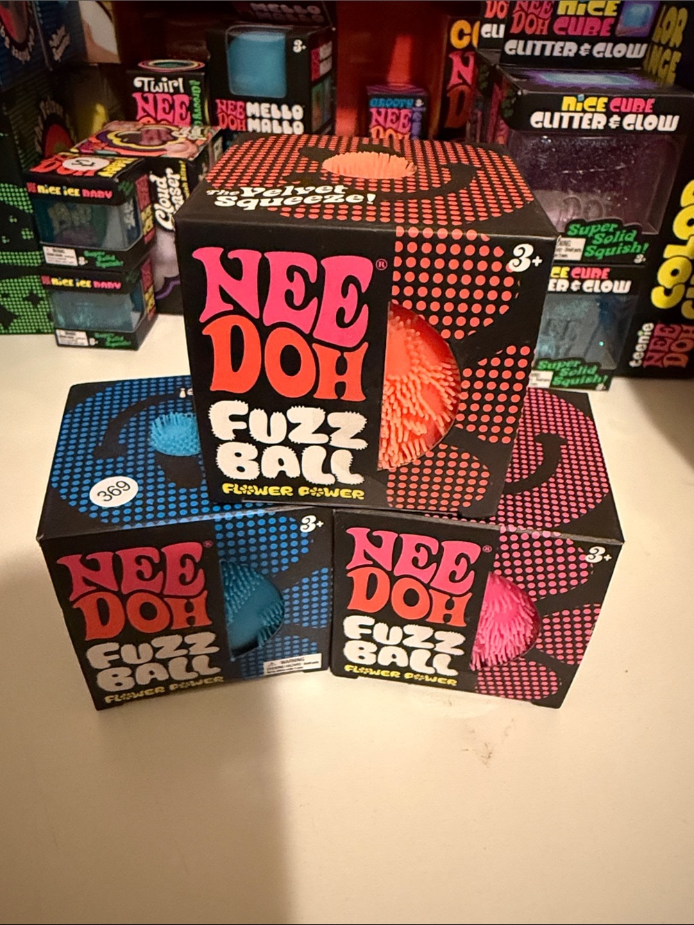 NeeDoh Fuzz Ball Flower Power Bundle - Pink, Blue, Orange